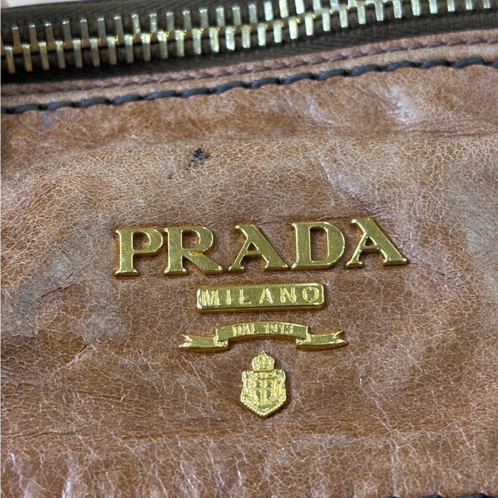 Prada Vintage Rare Tan Leather Satchel Worn-in Look - Picture 8 of 10